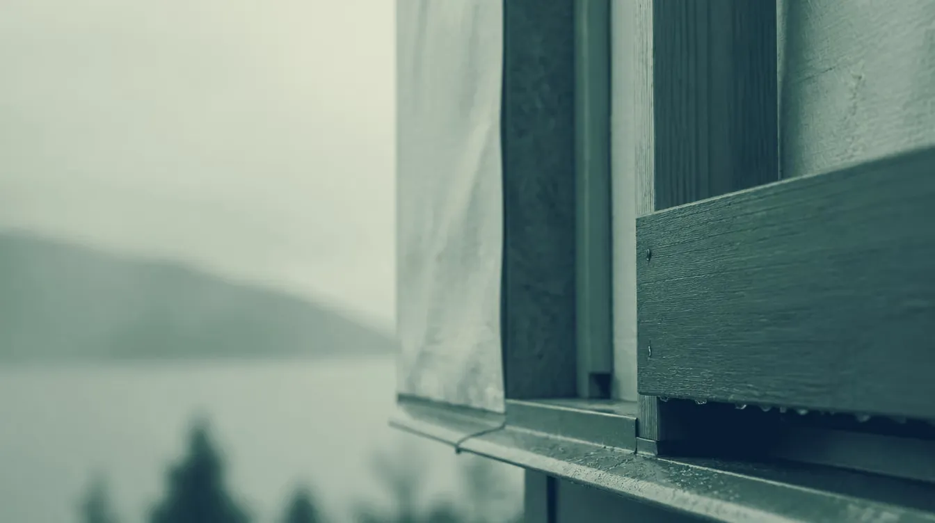 Close detail of a rain-screen wall: weather membrane, vertical strapping, an open cavity and a galvanized drip flashing